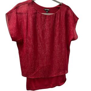 Express Women's Petite Metallic Burgundy Blouse Size S Short Sleeve